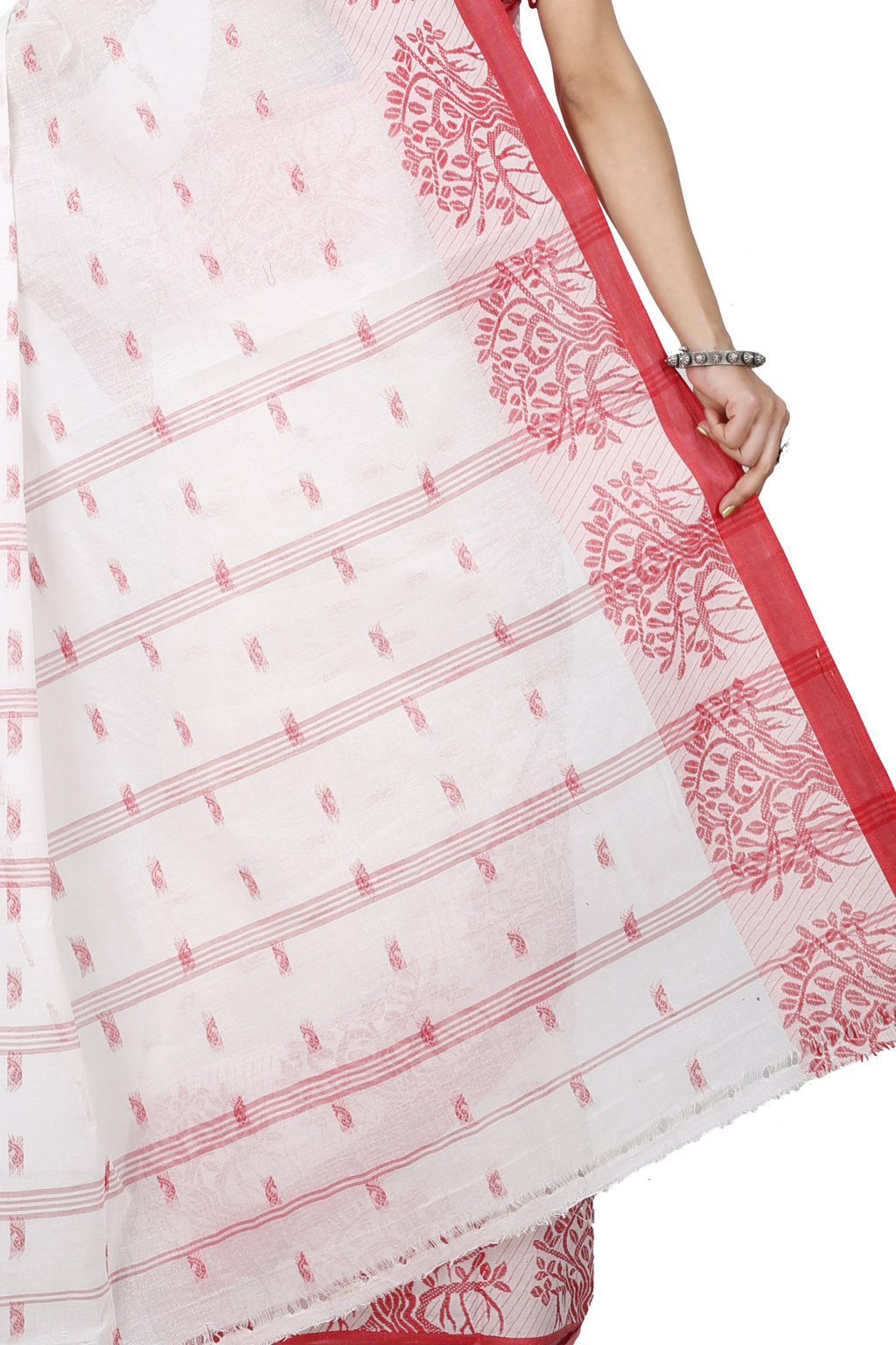 White Pure Cotton Somaya Tant Saree (1045)